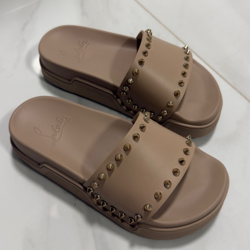 Christian Louboutin pool stud flat calf - slides
